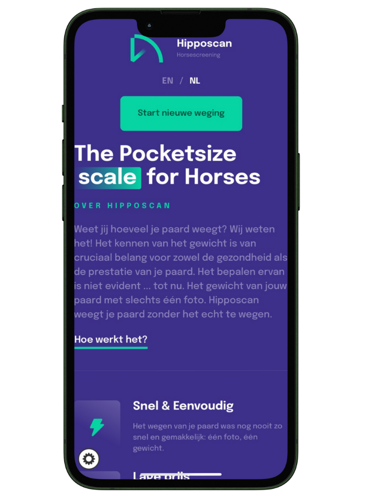 Mock-up Hipposcan weeg app voor paarden 
